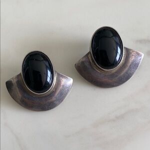 Vintage sterling silver onyx earring 925